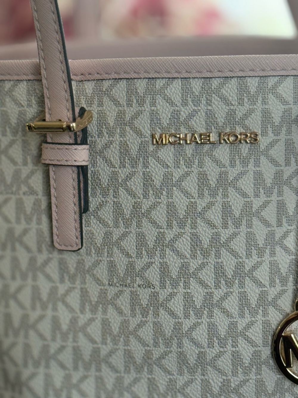 Michael Kors Pink MK Signature Canvas Tote with Gold Hardware - Picture 3 of 6
